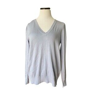 Boden Womens Cotton V-Neck Sweater Size L Blue Preppy Academia Heritage Normcore